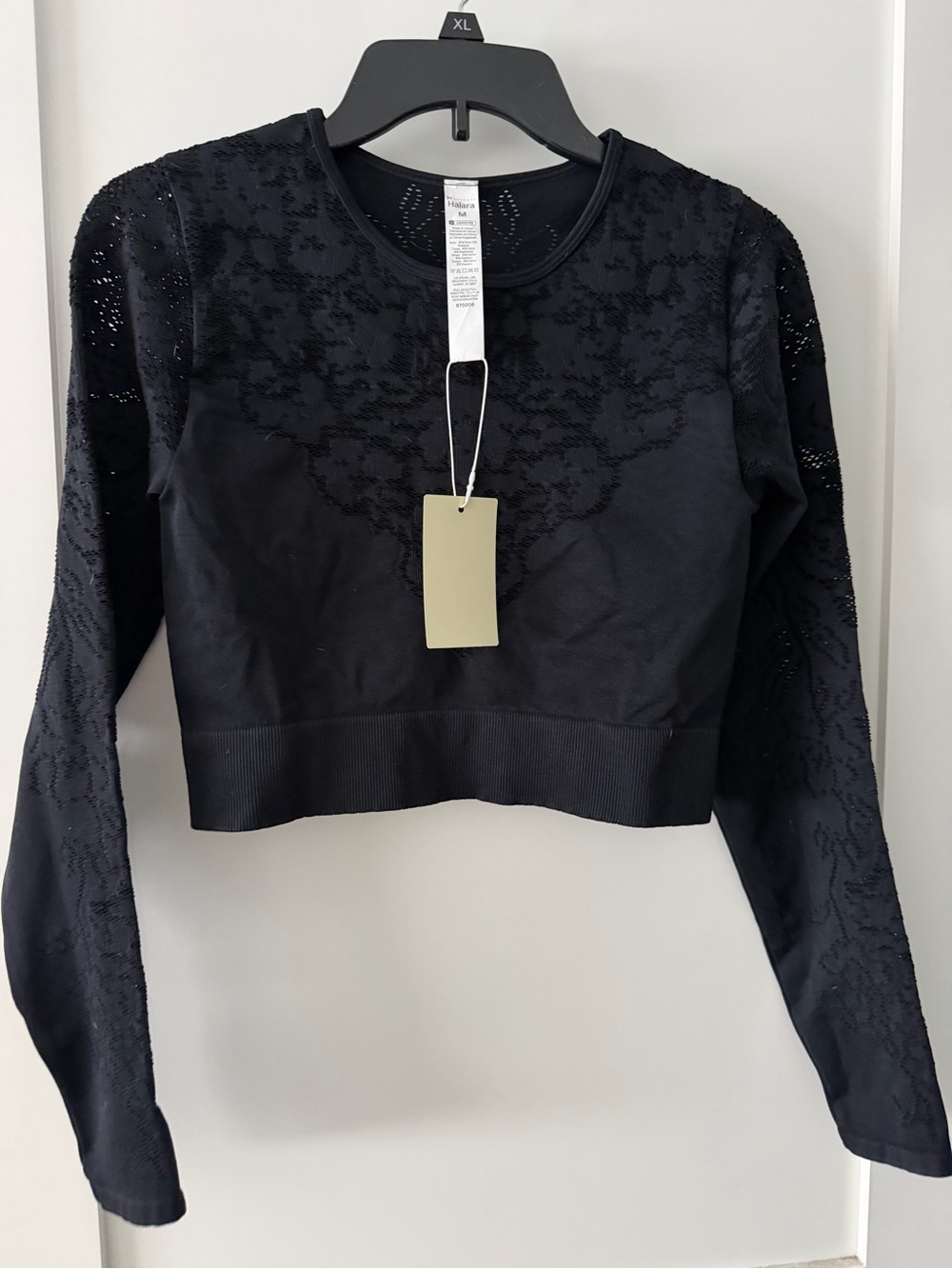 Halara Round Neck Long Sleeve Thumb Holes Tie Back Yoga Lace Sports Top
